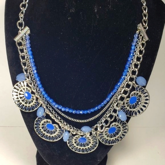 Charming Charlie Layered Silver tone & Blue Filigree Beaded Necklace - Women - Picture 4 of 9